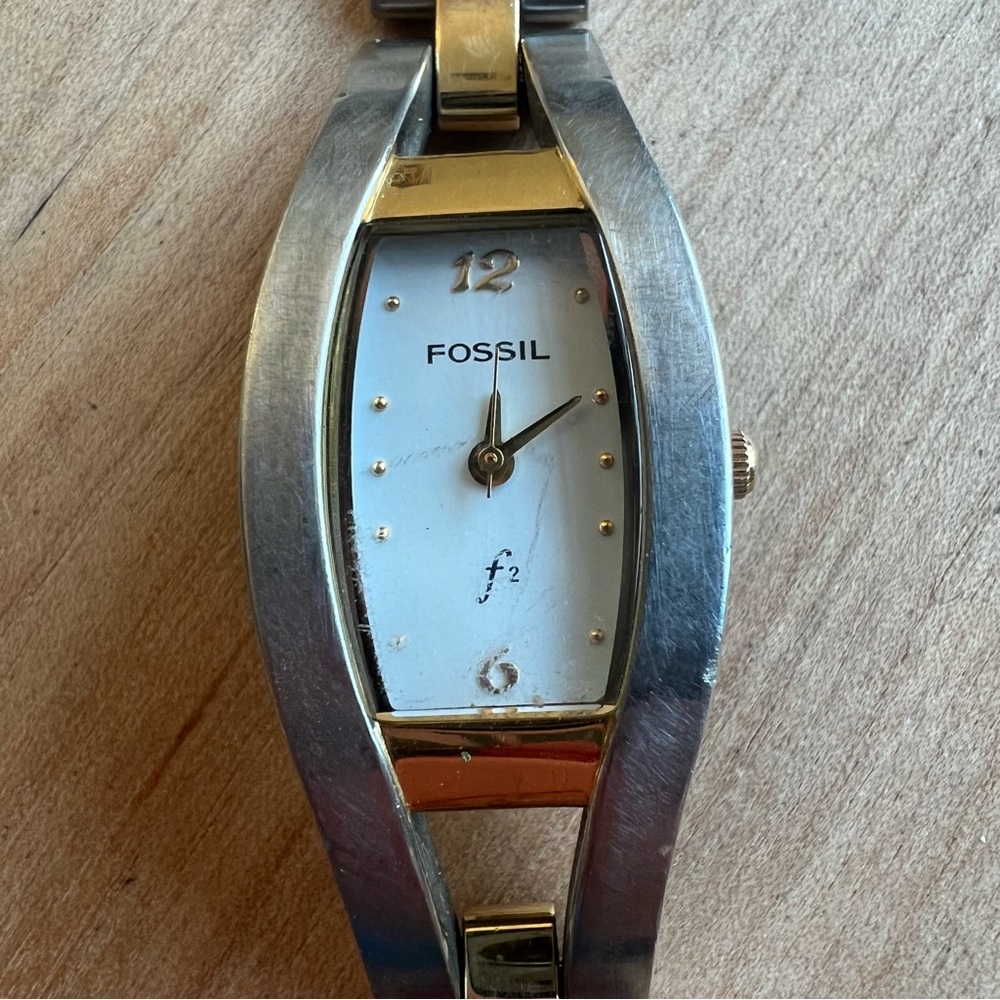 Fossil ladies retro gold tone silver tone bracelet watch NEW BATTERY